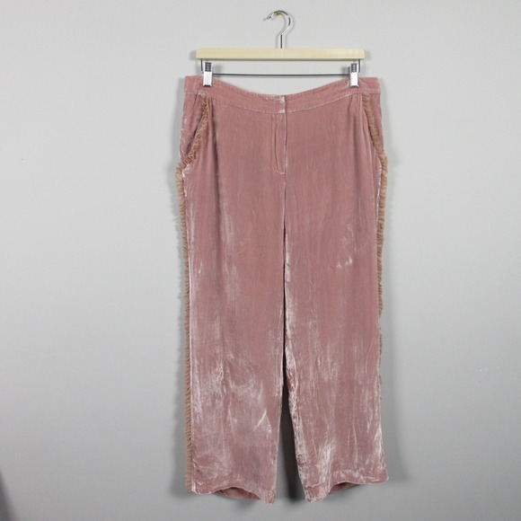 Cinq a Sept 5a7 Velvet Pants Women 8 Pink Rayon Silk Ruffle Wide Leg Luxury 342 - Picture 1 of 11